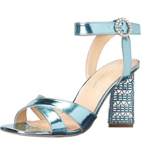 Betsey Johnson Metallic SB Bell Teal Cross Front Embellish Sandals Size 9.5 - Picture 10 of 11